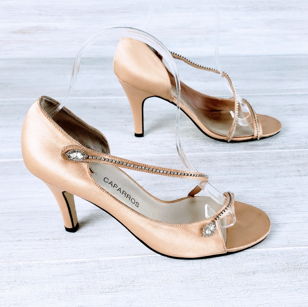 Caparros Champagne Satin Open Toe Heel Sandal 6B